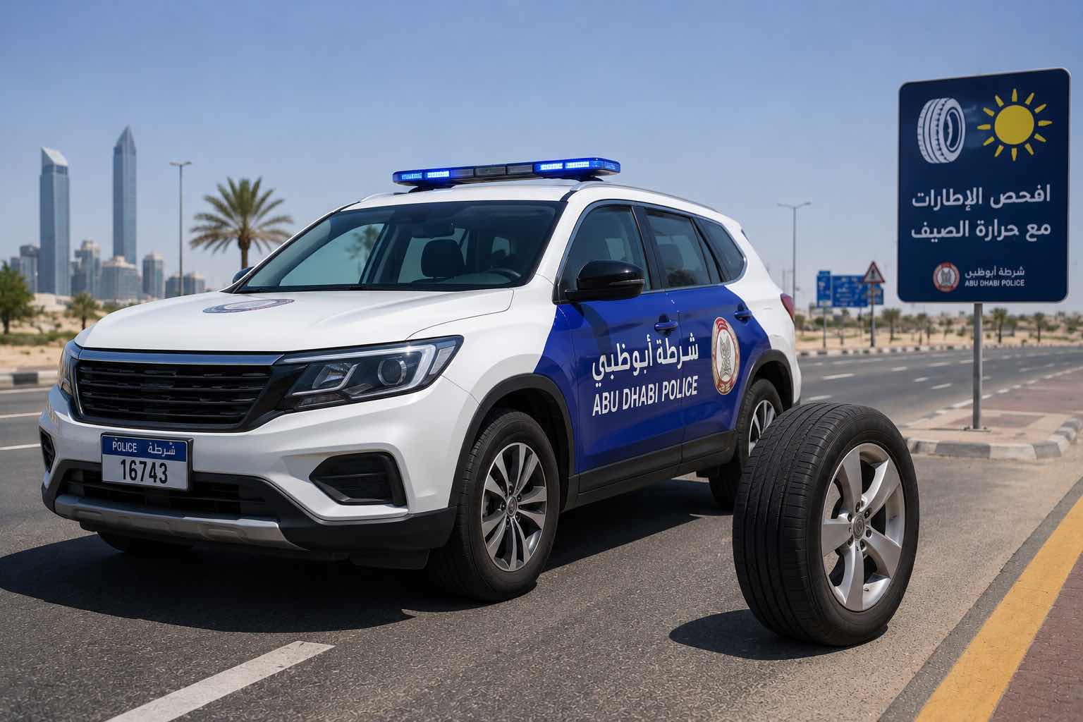 Abu Dhabi Police urge drivers to check tyres as summer heat raises blowout risk Abu Dhabi Police urge drivers to check tyres as summer heat raises blowout risk