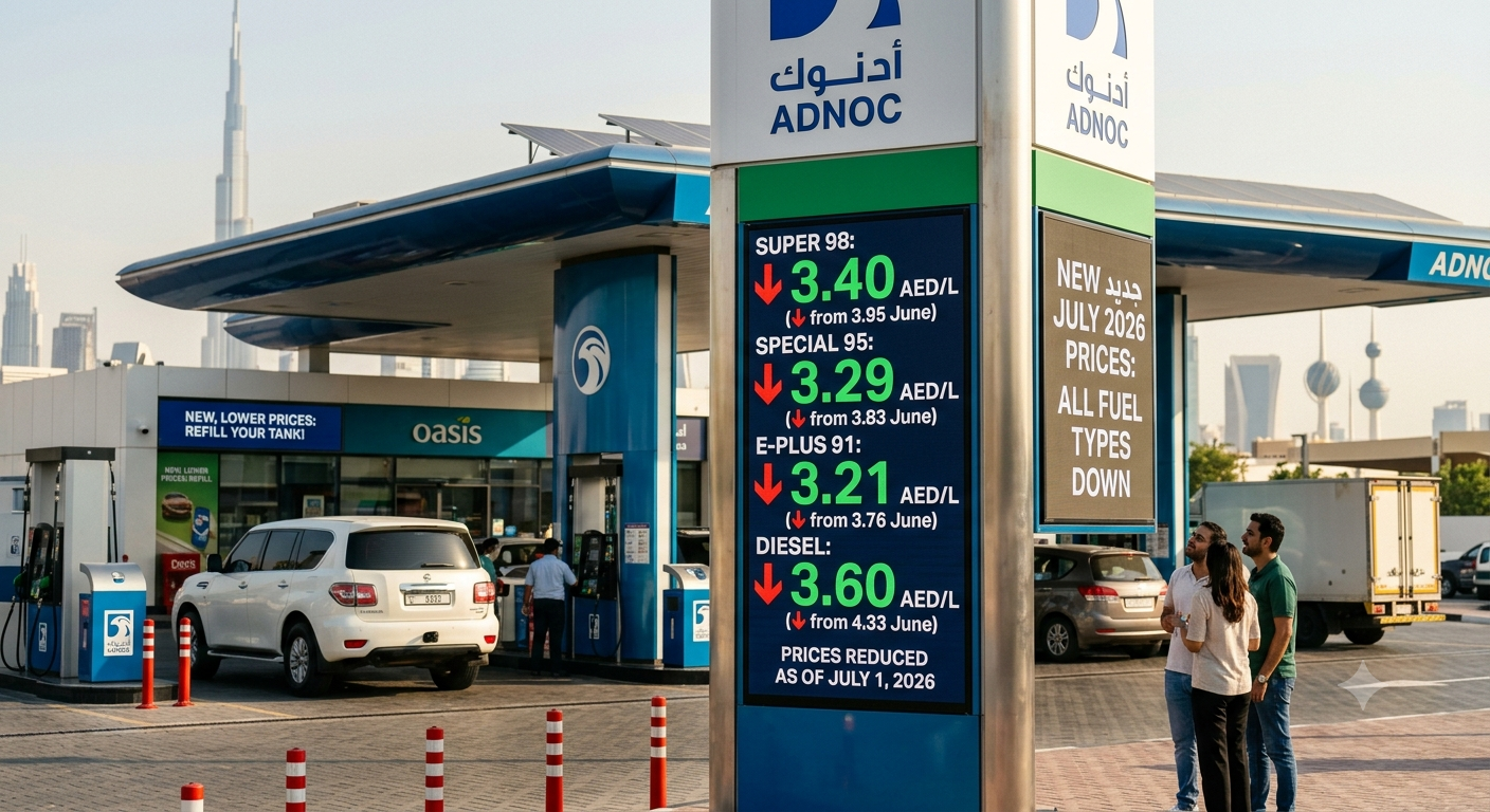 UAE Fuel Prices Drop in July 2026: Petrol and Diesel Rates Go Down UAE Fuel Prices Drop in July 2026: Petrol and Diesel Rates Go Down